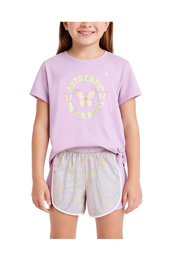 Girls' Active Shorts Set - 2 Piece Short Sleeve T-Shirt and Athletic Mesh Shorts - Activewear Set for Girls (Size: 7-12)