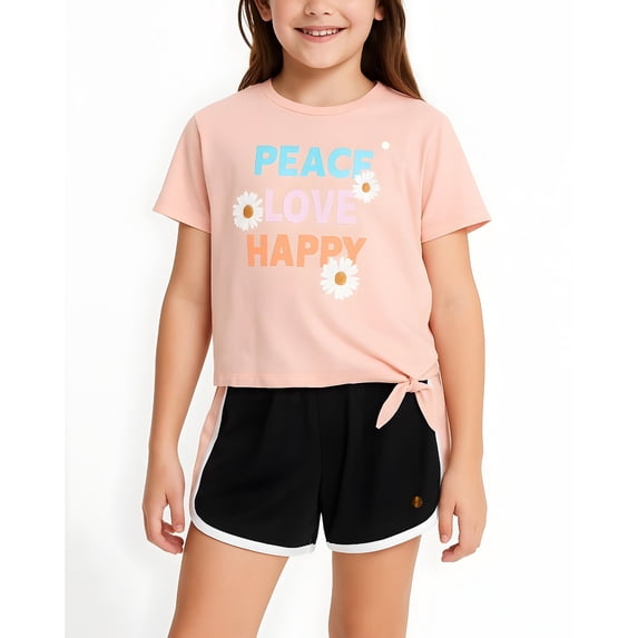 RBX Girls' Active Shorts Set - 2 Piece Short Sleeve T-Shirt and Athletic Mesh Shorts - Activewear Set for Girls (Size: 7-12)