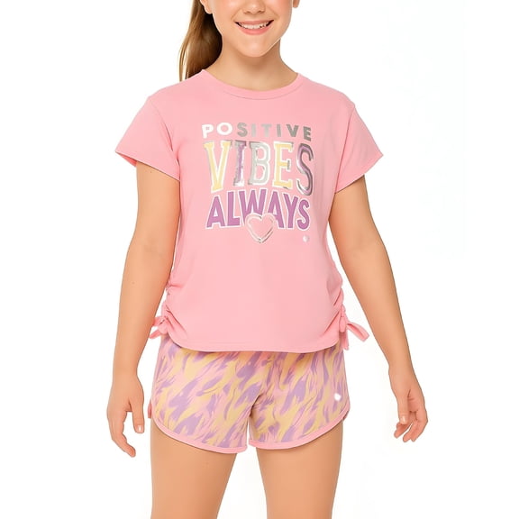 RBX Girls' Active Shorts Set - 2 Piece Short Sleeve T-Shirt and Athletic Mesh Shorts - Activewear Set for Girls (Size: 7-12)