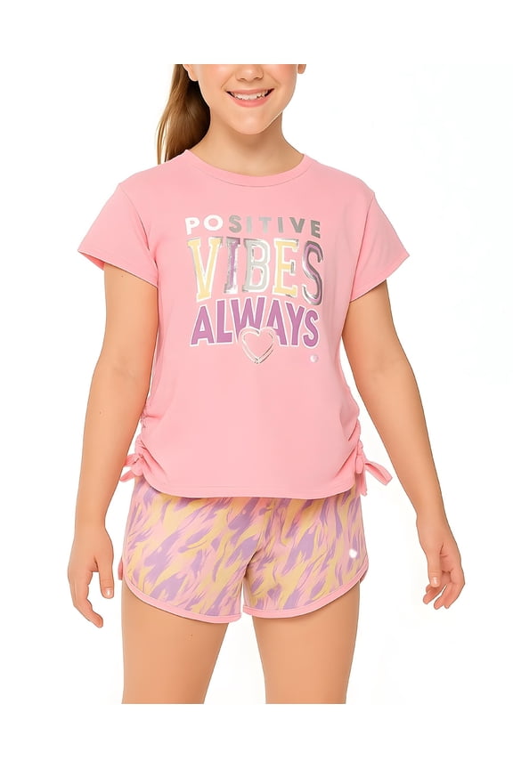 Girls' Active Shorts Set - 2 Piece Short Sleeve T-Shirt and Athletic Mesh Shorts - Activewear Set for Girls (Size: 7-12)