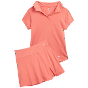 RBX Girls' Active Skirt Set - 2 Piece Stretch Ribbed Polo and Scooter Skort - Cute Summer Tennis Outfit for Girls (4-12)