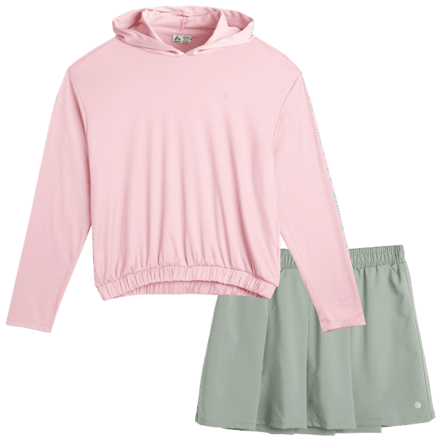 RBX Girls' Active Skort Set 2 Piece Ribbed Crop Hoodie Sweatshirt and