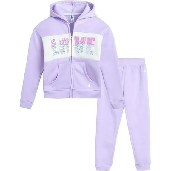 RBX Girls Pants Set - 2 Piece Sequin Active Graphic Fleece Hoodie Sweatshirt and Jogger Sweatpants