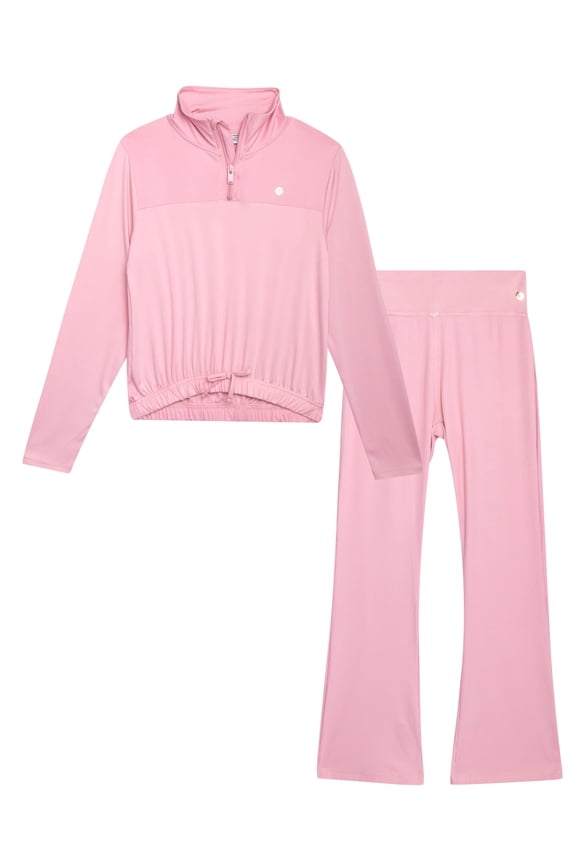 Girls Clothing Set with Girls Pullover Hoodie or Quarter Zip Long Sleeve Shirt and Flare Leggings 2 Piece