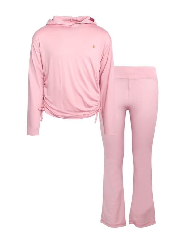 Girls Clothing Set with Girls Pullover Hoodie or Quarter Zip Long Sleeve Shirt and Flare Leggings 2 Piece