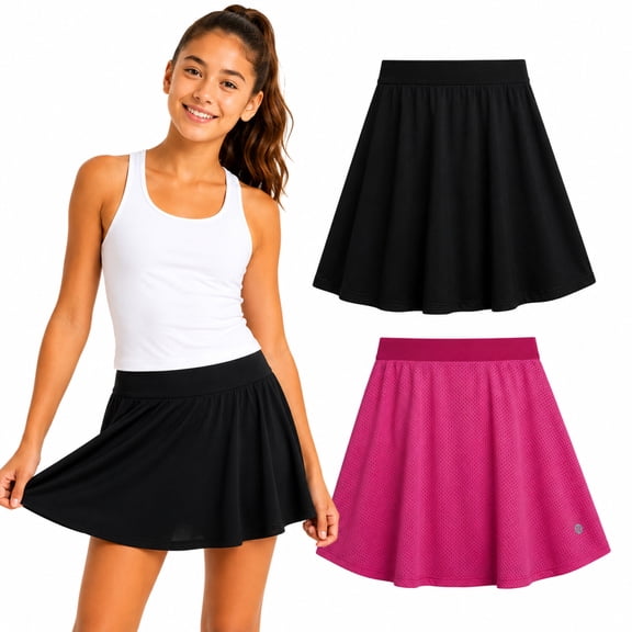 RBX Girls Athletic Skorts Performance Scooter Skirt for Girls with Shorts Underneath 2 Pack