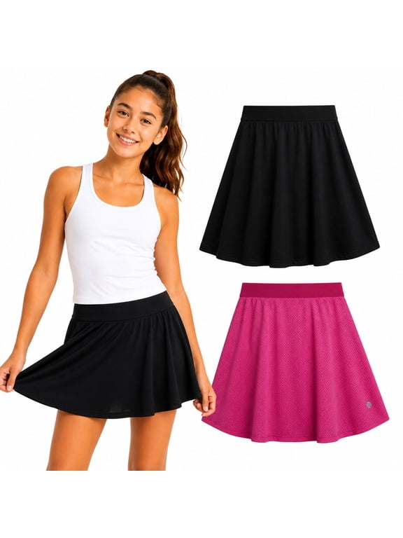 Girls Athletic Skorts Performance Scooter Skirt for Girls with Shorts Underneath 2 Pack