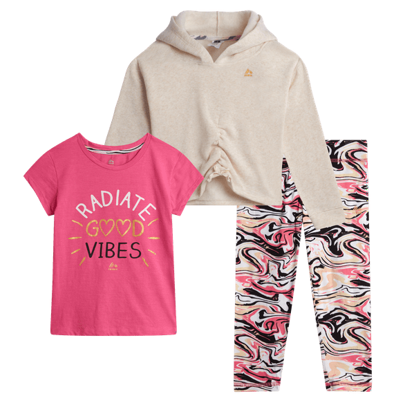 RBX Girls Pants Set - 3 Piece Soft Fleece Pullover Hoodie Graphic Tees and Leggings for Girls