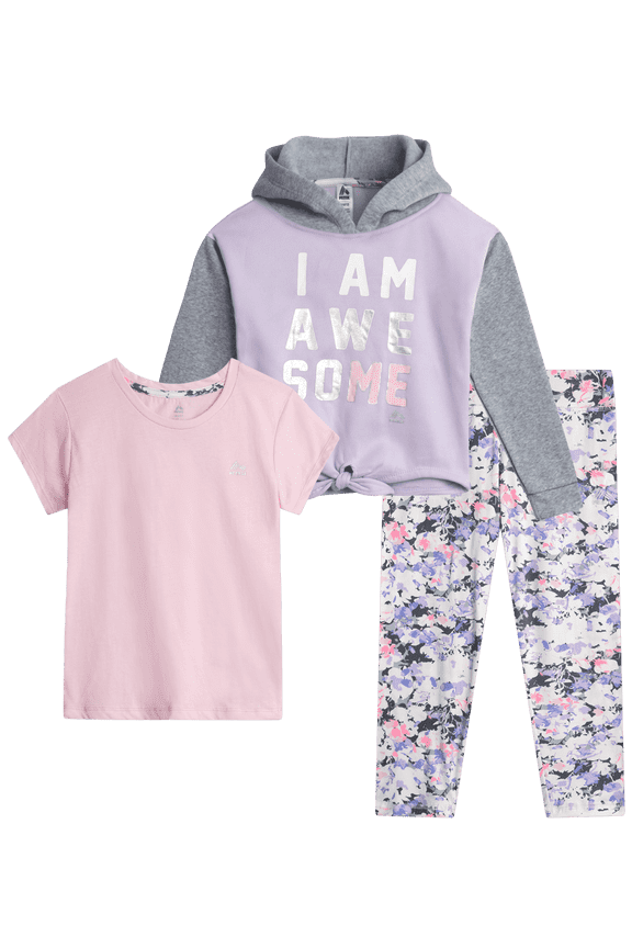 Girls Pants Set - Soft Fleece Pullover Hoodie, Graphic Tee and Leggings 3 Piece Outfit Set