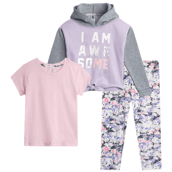 RBX Girls Pants Set - 3 Piece Soft Fleece Pullover Hoodie Graphic Tees and Leggings for Girls