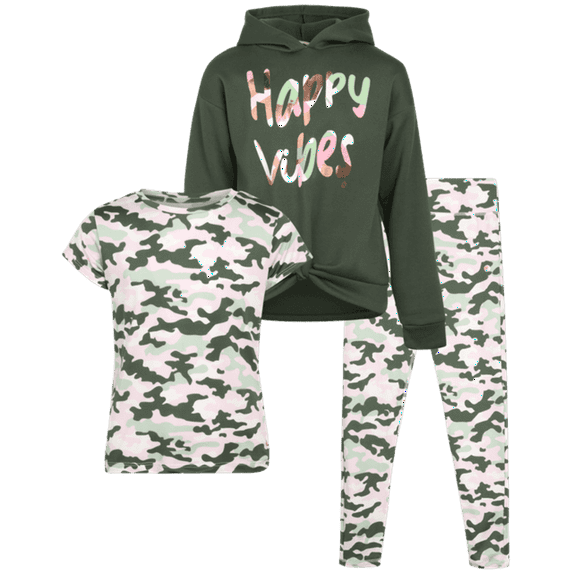 RBX Girls Pants Set - 3 Piece Soft Fleece Pullover Hoodie Graphic Tees and Leggings for Girls