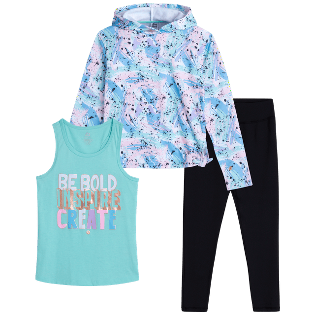 RBX Girls' Legging Set - 3 Piece Fleece Hoodie, Tee, and Leggings ...