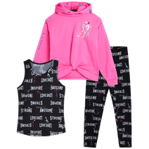 RBX Girls' Legging Set - 3 Piece Fleece Hoodie, Tee, and Leggings Clothing Set (Size: 7-12)