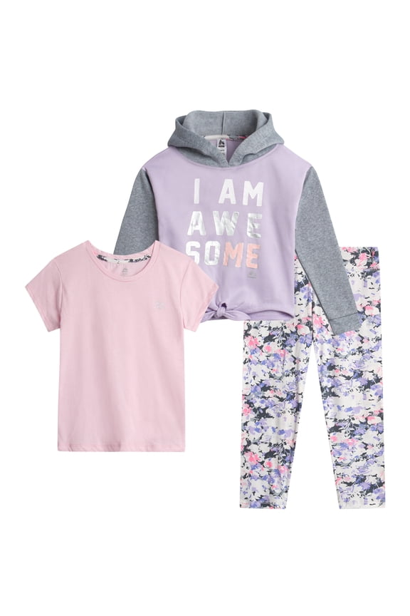 Girls Pants Set - Soft Fleece Pullover Hoodie, Graphic Tee and Leggings 3 Piece Outfit Set
