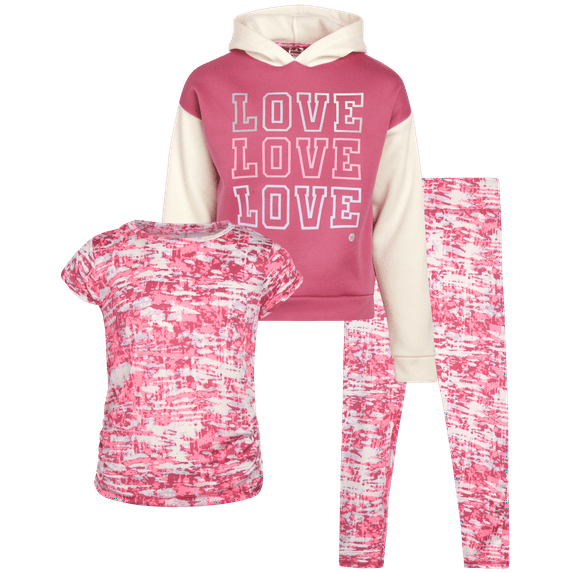RBX Girls Pants Set - 3 Piece Soft Fleece Pullover Hoodie Graphic Tees and Leggings for Girls