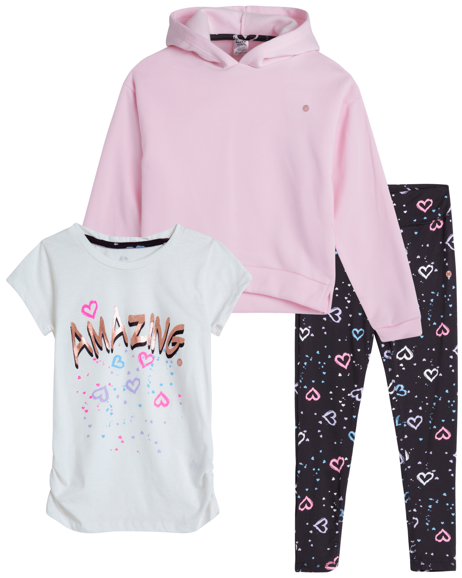 RBX Girls' Legging Set 3 Piece Fleece Hoodie, Tee, and Leggings