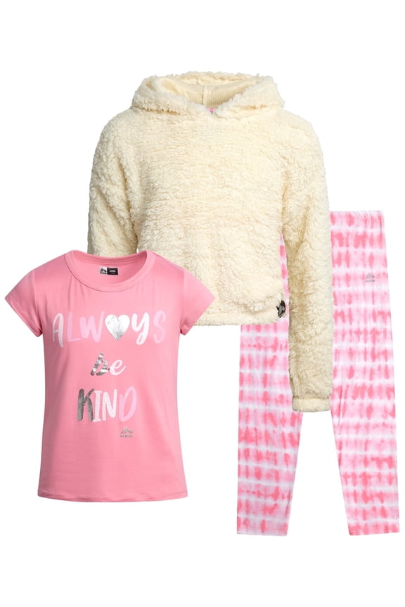 Girls Leggings Set Sherpa Pullover Hoodie Short Sleeve Shirt & Legging Pants 3 Piece Set