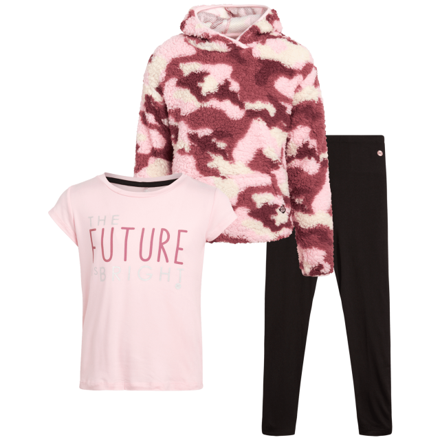 RBX Girls Leggings Set - 3 Piece Sherpa Pullover Hoodie Short Sleeve Tee & Legging Pants Set (7-12), Size 7-8, Pink Camo Multi
