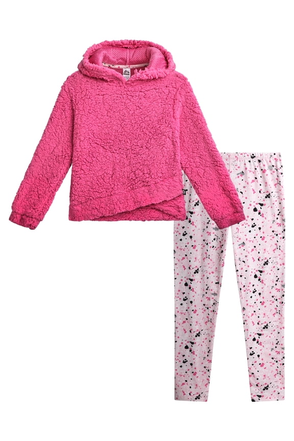 Girls Legging Set - 2 Piece Quarter Zip Sherpa Pullover Sweatshirt & Kids Yoga Pants (7-16)
