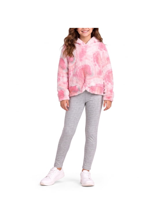Girls Legging Set 2 Piece Quarter Zip Sherpa Pullover Sweatshirt & Kids Yoga Pants (7-12)