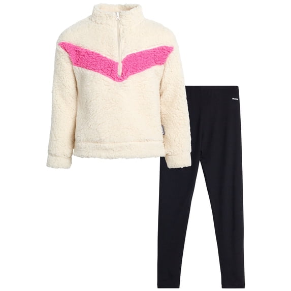 RBX Girls Legging Set - 2 Piece Quarter Zip Sherpa Pullover Sweatshirt & Kids Yoga Pants (7-16)