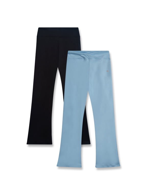 Girls Stretch Flare Bell Bottom Leggings with Pockets for Yoga Dance and Play 2 Pack