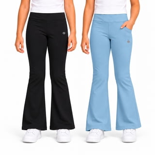 RBX Girls Stretch Flare Bell Bottom Leggings with Pockets for Yoga Dance and Play 2 Pack