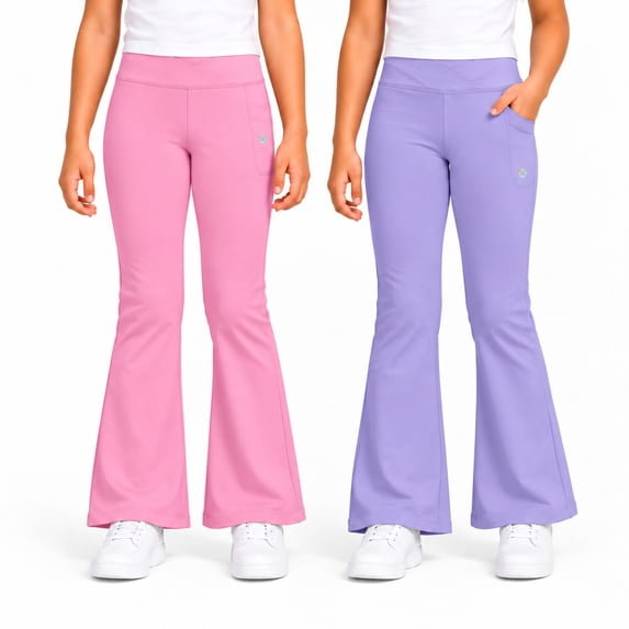 RBX Girls Stretch Flare Bell Bottom Leggings with Pockets for Yoga Dance and Play 2 Pack