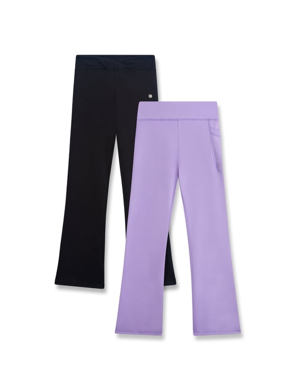 Girls Stretch Flare Bell Bottom Leggings with Pockets for Yoga Dance and Play 2 Pack