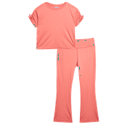 RBX Girls' Leggings Set - 2 Piece Ribbed T-Shirt and Flare Leg Yoga Pants - Athleisure Wide Leg Pants (7-12)