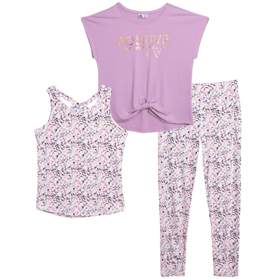 RBX Girls Clothing Set with Kids Performance T-Shirt Tank Top and Capri Leggings 3 Piece Activewear