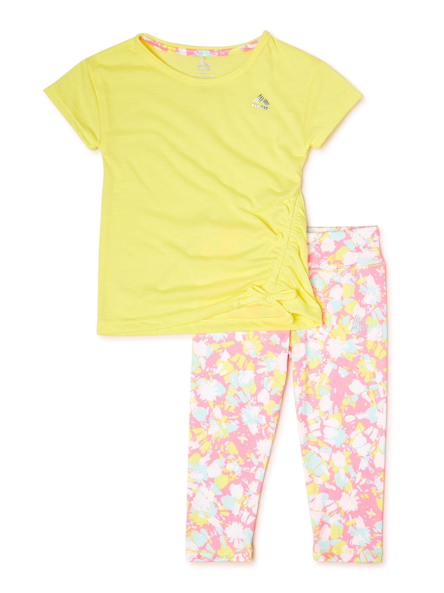 RBX Girls Ruched Top and Printed Capri Leggings Active Set, 2-Piece ...