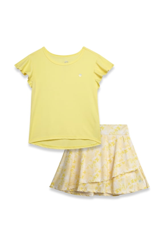 Girls Skorts Set Short Sleeve Ribbed Shirt and Stylish Ruffle Bike Skort for Girls 2 Piece