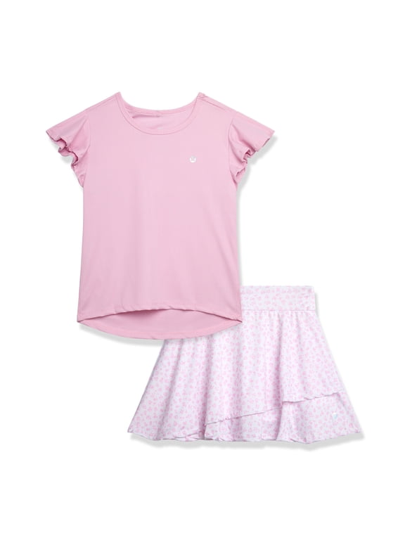Girls Skorts Set Short Sleeve Ribbed Shirt and Stylish Ruffle Bike Skort for Girls 2 Piece
