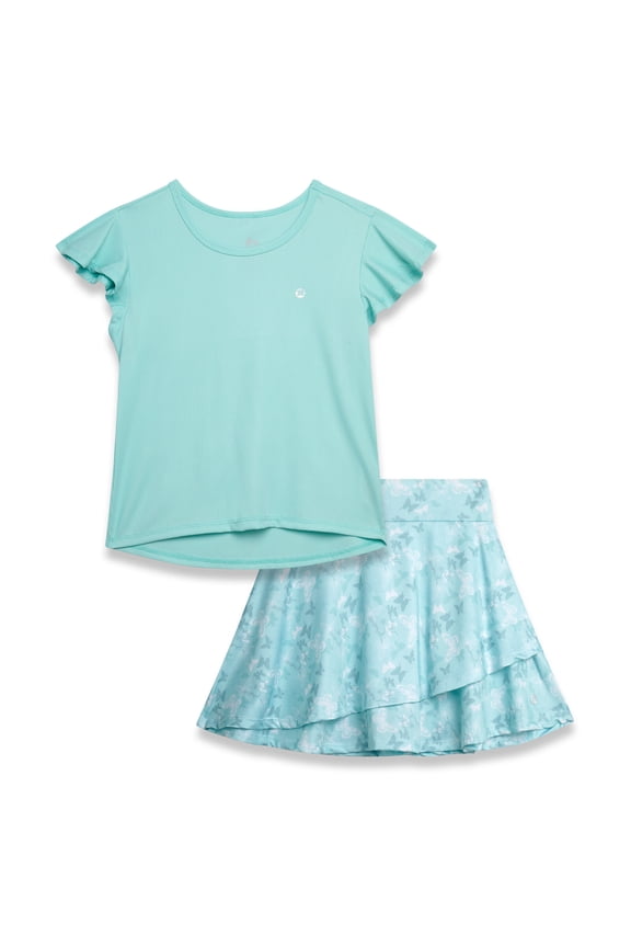 Girls Skorts Set Short Sleeve Ribbed Shirt and Stylish Ruffle Bike Skort for Girls 2 Piece
