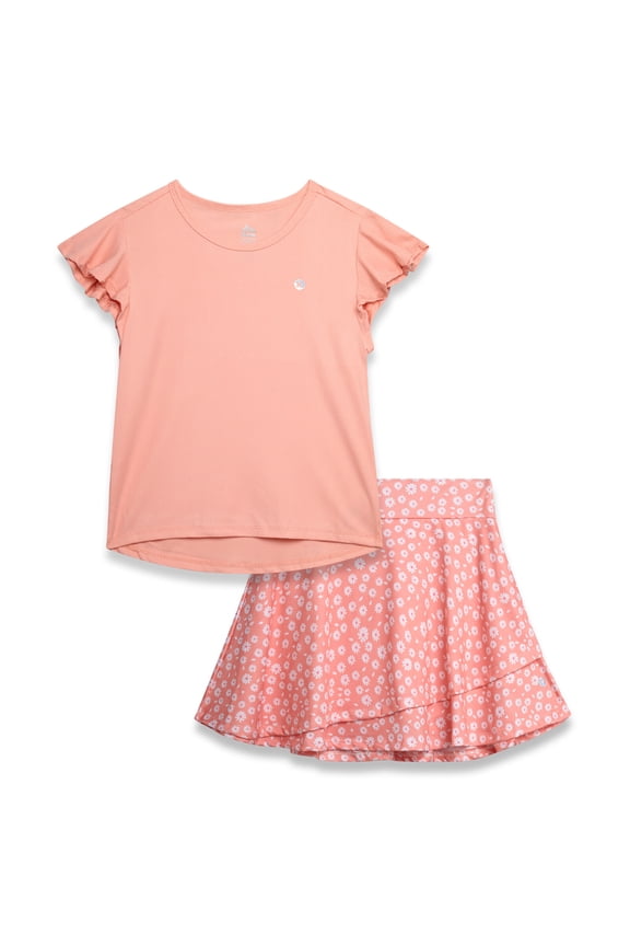 Girls Skorts Set Short Sleeve Ribbed Shirt and Stylish Ruffle Bike Skort for Girls 2 Piece