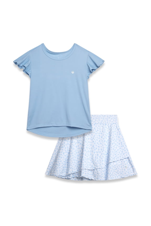 Girls Skorts Set Short Sleeve Ribbed Shirt and Stylish Ruffle Bike Skort for Girls 2 Piece