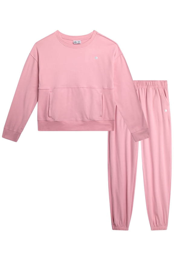 Girls Sweatpants Set Brushed Knit Crewneck Sweatshirt & Kids Sweatpants Athletic Set 2 Piece