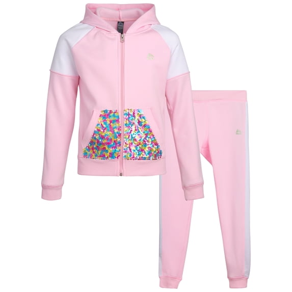 RBX Girls Sweatpants Set - 2 Piece Fleece Zip Up Girls Sweatshirt and Jogger Set (7-12)