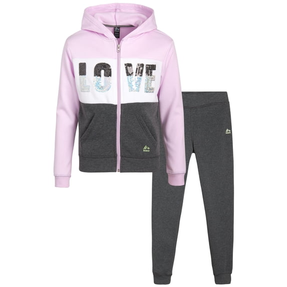 RBX Girls Sweatpants Set - 2 Piece Fleece Zip Up Girls Sweatshirt and Jogger Sweatpants Set (7-16)