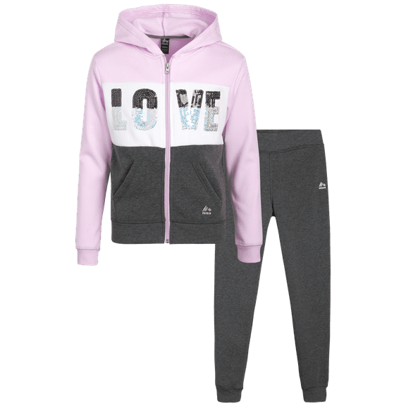 RBX Girls Sweatpants Set - 2 Piece Fleece Zip Up Girls Sweatshirt and Jogger Set (7-12)