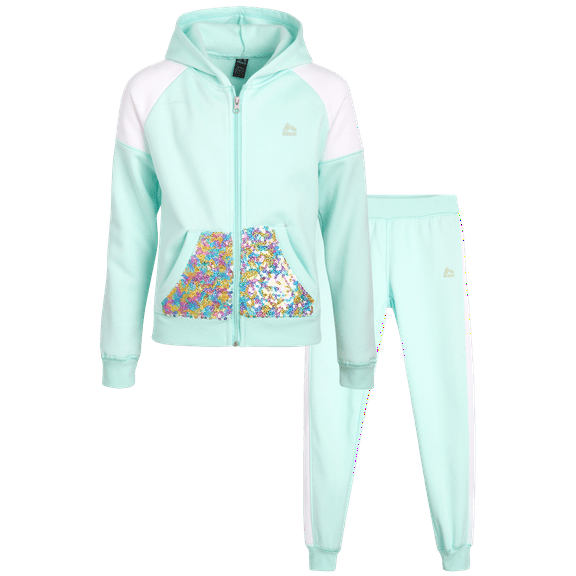 RBX Girls Sweatpants Set - 2 Piece Fleece Zip Up Girls Sweatshirt and Jogger Set (7-12)