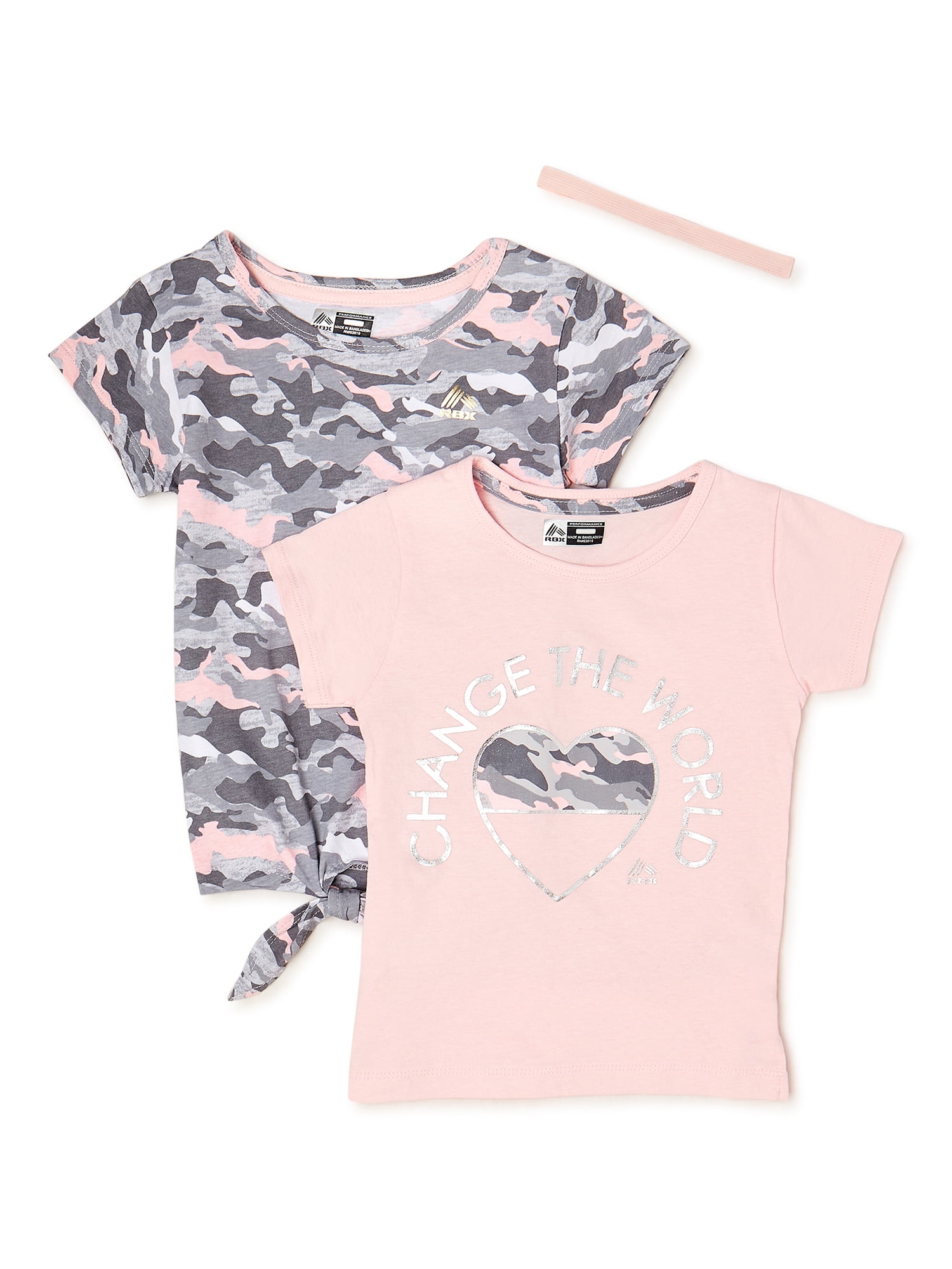 RBX Girls Tie Front and Printed T-Shirts, 2-Pack, Sizes 4-16