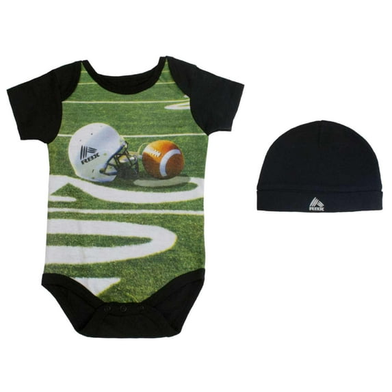 RBX Infant Boys 2-Piece Black Football Bodysuit & Cap Set 6-9m