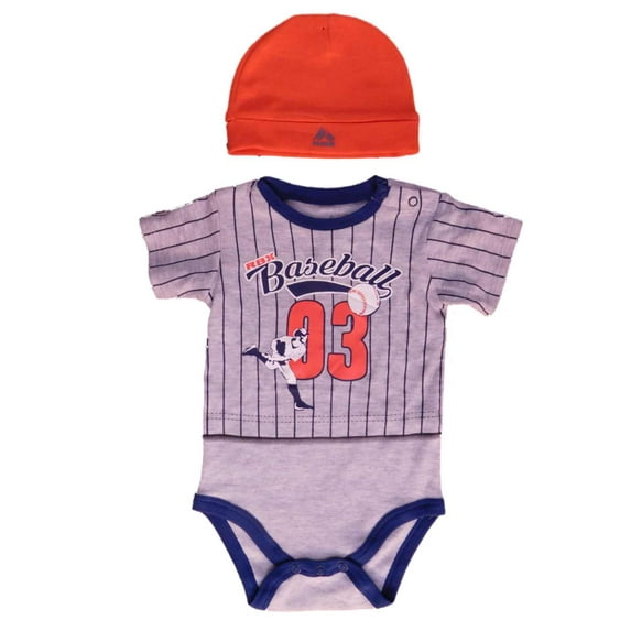 RBX Infant Boys 2-Piece Gray & Orange Baseball Bodysuit & Cap Set 0-3m