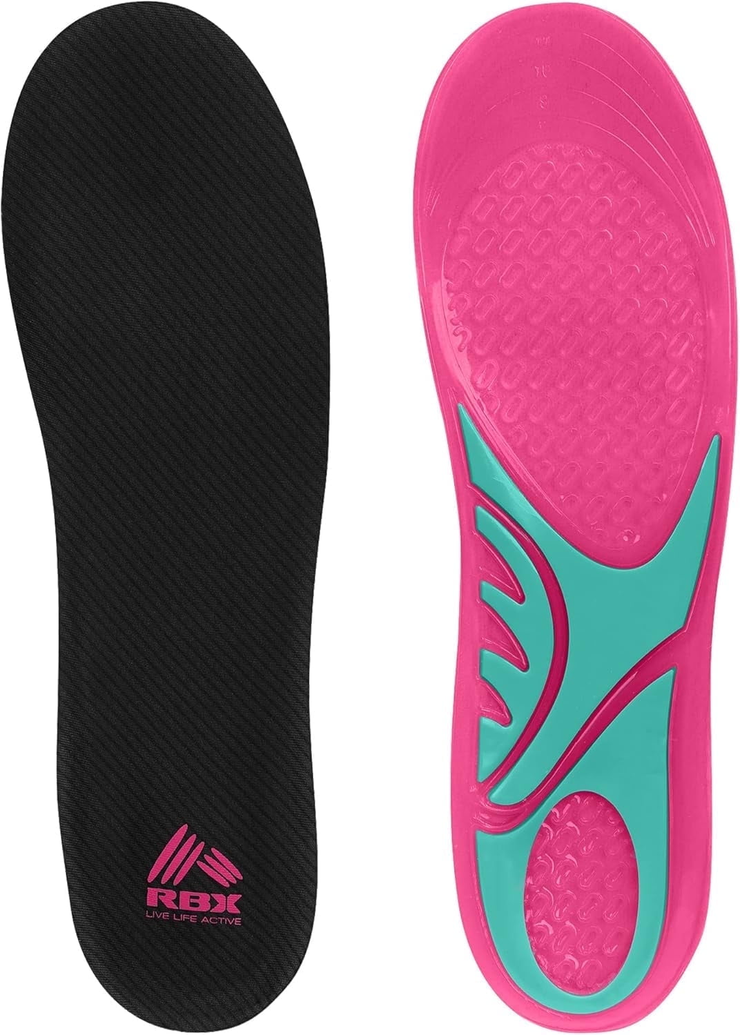RBX Massaging Sport Gel Insoles, Memory Foam Cushion, Arch Support - Main Image