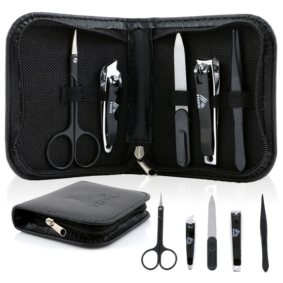 RBX Men's Nail Grooming Kit - 5 Piece Travel Size Nail Clipper Set with Case