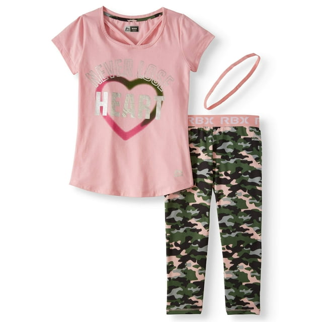 RBX V-Neck Graphic Top and Camo Performance Legging, 2-Piece Active Set ...