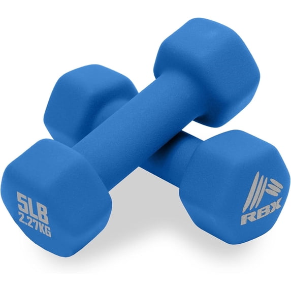 RBX Weights Dumbbells Set - Neoprene Arm Weights with Non-Slip Grip, Training, Workout, Fitness, 5lb