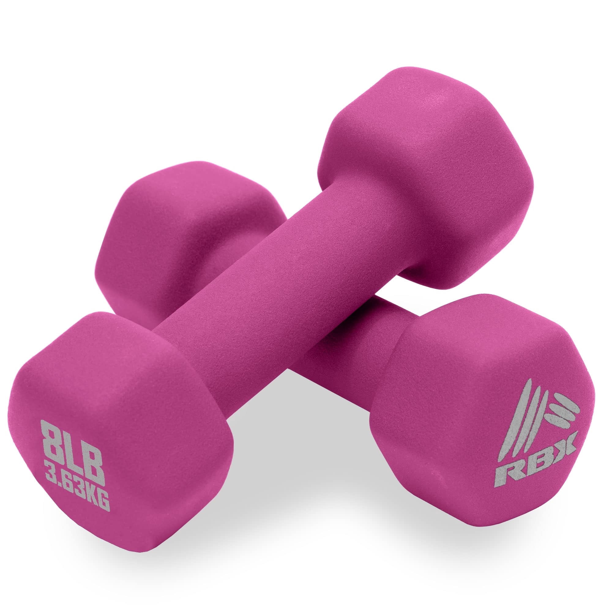 RBX Weights Dumbbells Set - Neoprene Arm Weights with Non-Slip Grip, Training, Workout, Fitness, 8lb